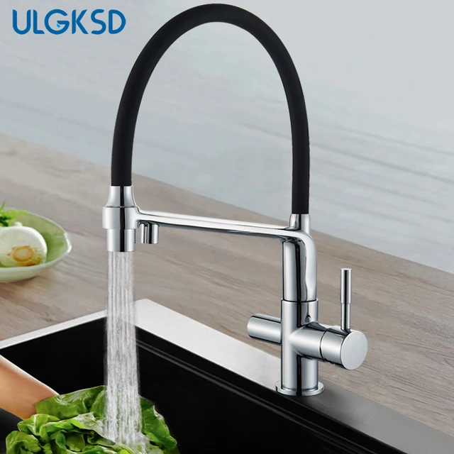Special Offers ULGKSD Purified Water Kitchen Faucet Mixer Tap Chrome Finish Pull Out 2-way Sprayer Dual Levers Filtered Hot and Cold Water