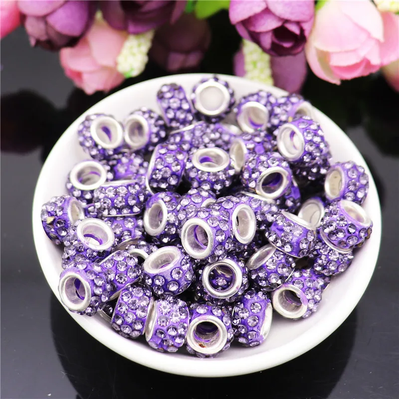 

40Pcs Rhinestone Pave Setting European Beads Spacer Glass Beads Fit For Pandora Bracelet Charms DIY Necklace For Jewelry Making