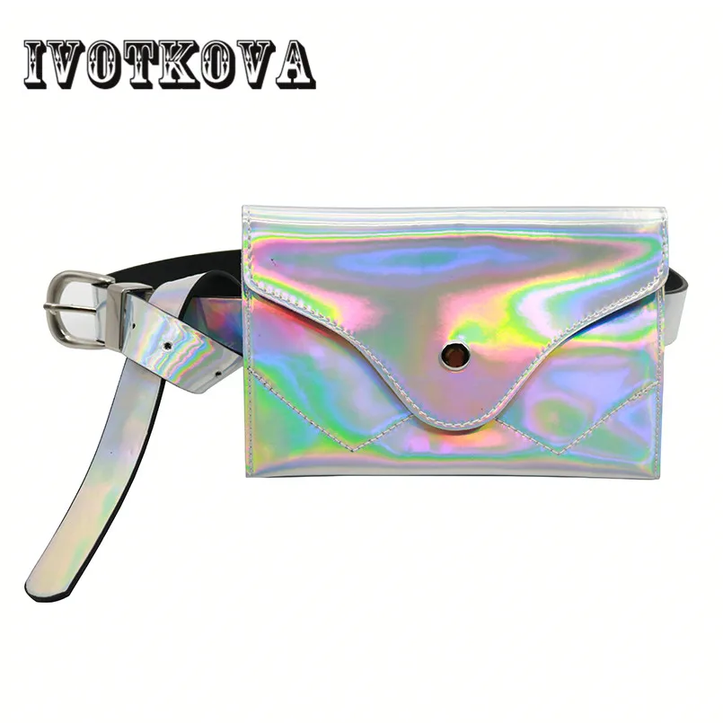 

IVOTKOVA Fashion Women Waist Packs Hot Sale Girl Belt Bags Pvc + Pu Shinny Colorful Bag Summer Lady Dress Belt Packs