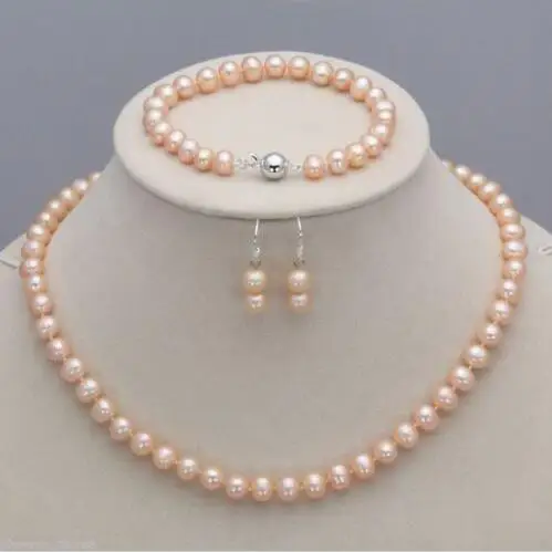 

Shipping Wholesale>>>new hot Genuine 6-7mm Natural Pink Freshwater Pearl Necklace Bracelet Hook Earrings Set