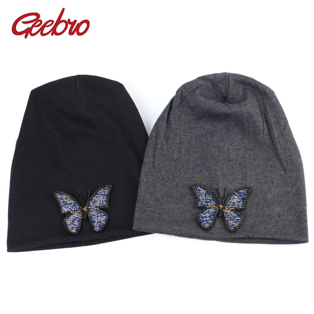 Женская шапочка с бабочкой Geebro осенняя модная со стразами|Женские Skullies и шапочки|