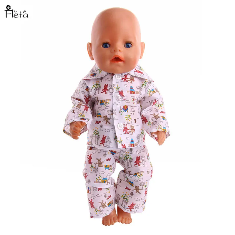 Fleta 2018 New Lovely pattern pajamas fit 43cm Baby Born Zapf or 18 american girl and