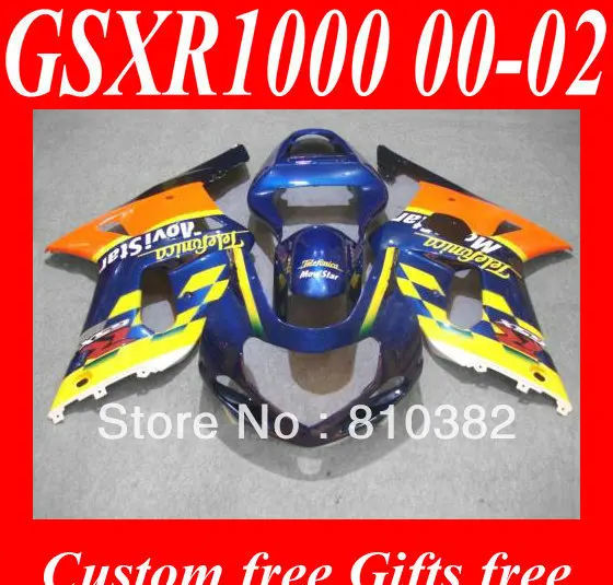 

Fairing kit for SUZUKI GSXR1000 00 01 02 GSXR 1000 GSX-R1000 K2 2000 2001 2002 Movistar yellow blue Fairings set+7gifts SQ55