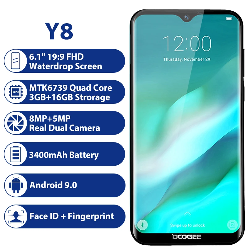 DOOGEE Y8 3 ГБ 16 мобильный телефон Android 9 0 6 1 дюймов FHD экран капля воды 19:9 полный