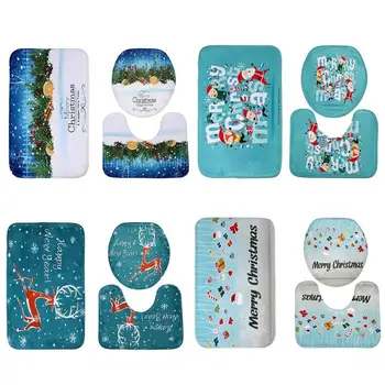 

3pcs Washable Bathroom Mat Set Anti Slip Santa Tree Snowman Square U Shape Bath Mats Toilet Cover Christmas Decoration For Home