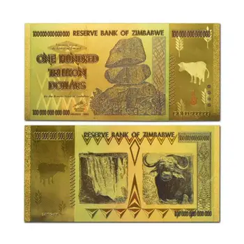 

300pcs/lot One Hundred Trillion Dollar Zimbabwe Gold Banknote Colorful 24k Gold Plated Normal Money Bill Note Worth Collection