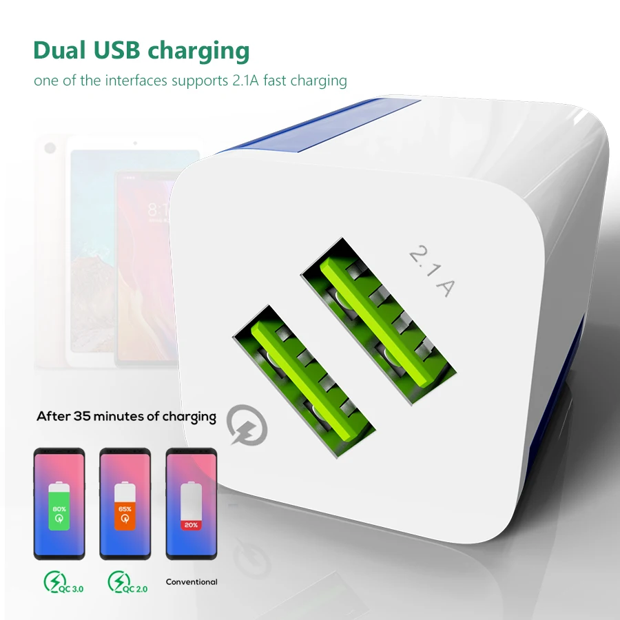 2 USB зарядное устройство, светящееся быстрое зарядное устройство для мобильного телефона, настольное зарядное устройство с двумя портами, з...