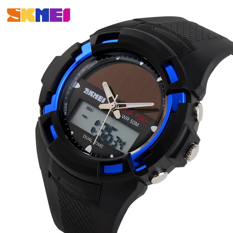 2017 New Solid Watches Men Clock Resin Atomic Solar Sports Watch 2 Time