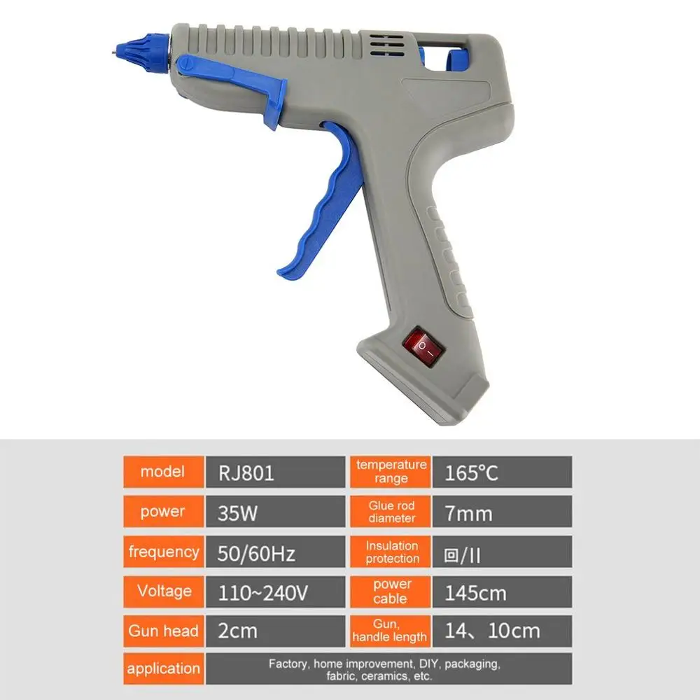 RJ серия термоплавкий клеевой пистолет с клеевым стержнем для DIY ручной работы, инструменты для ремонта игрушек, электрические термоклеевые пистолеты - Цвет: RJ801 Gray