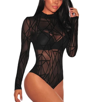 

Fashion Women's Sexy Black Sheer Mesh Geometric Sexy Lingerie Erotic Bodysuit Leotard Underwear Perspective Siamese Jumpsuit A20