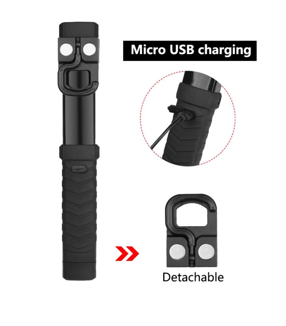 USB Перезаряжаемый COB рабочий светильник, яркий светодиодный светильник-вспышка с мощным магнитом и крючком, подходящий для кемпинга, обслуживания и т. д