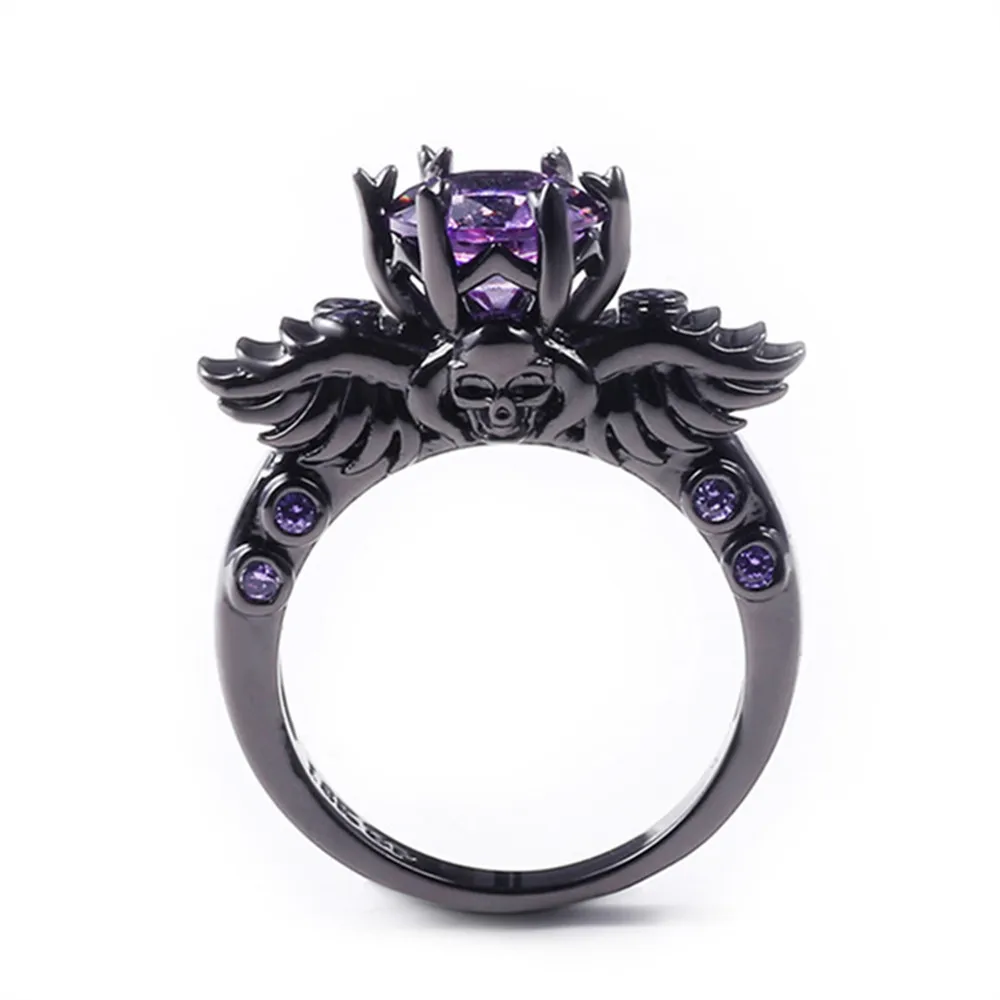 

Skull Rings For Women Black Gold Color Red Purple Austrian Crystal CZ Zircon Fashion Punk Wing Jewelry Flower Finger Rings Bague