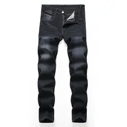 Весна Лето мужские классические джинсы Полная длина средняя талия сплошной черный обтягивающие джинсы брюки для мужчин хип хоп деним