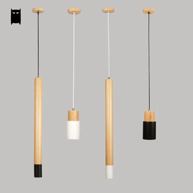 Black White Long Iron Wood Pendant Light Fixture Nordic Modern Art Black White Long Iron Wood Pendant Light Fixture Nordic Modern Art Deco Small Hanging Suspension Lamp