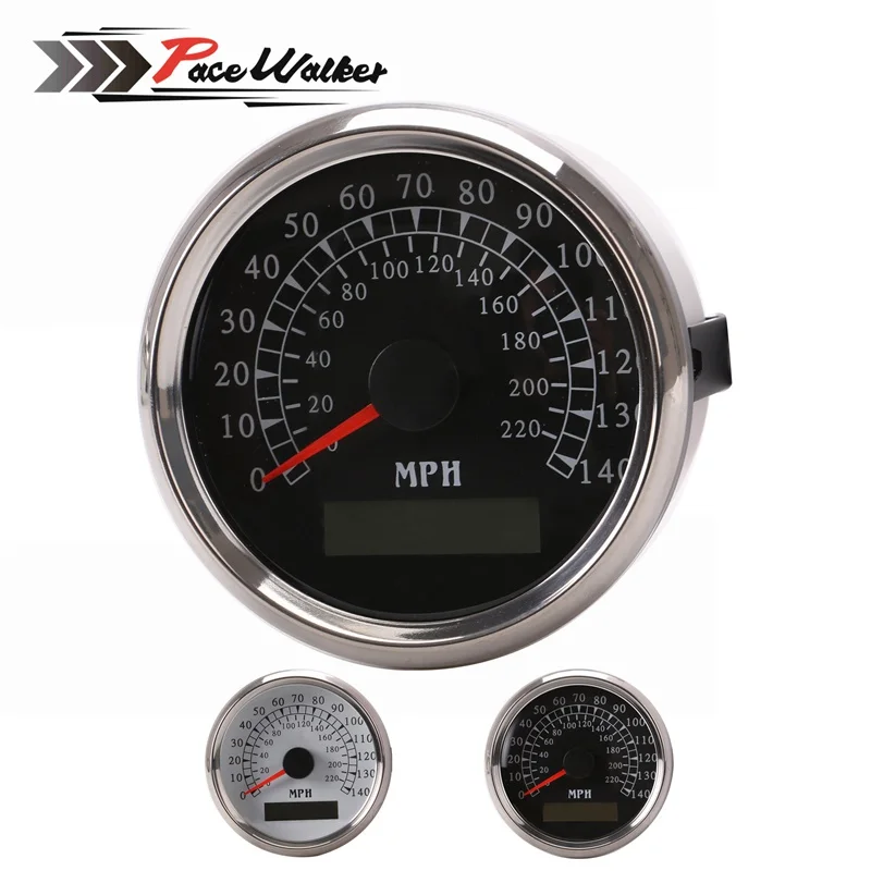 

GPS 12V 24V 140MPH Universal MPH Speedometer Gauge black and white Panel Chrome Bezel LED Background For ATV UTV Motorcycle