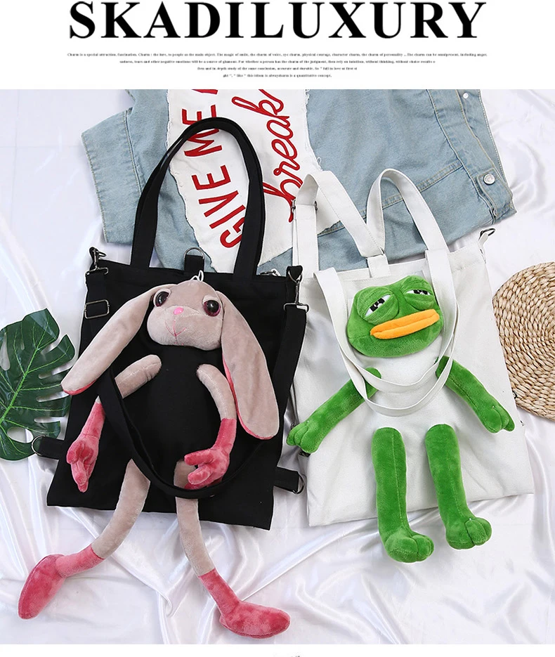 Грустная лягушка игрушка сумка аниме ins/Популярная одежда свободная футболка розового цвета с изображением кролика пантера неможет