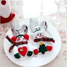 1 pair Christmas Decoration Snowman Kitchen Tableware Holder Pocket Dinner Cutlery Bag knife and fork spoon