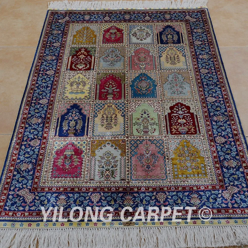 Yilong 3'x4. 5' античный ручной работы Шелковый садовый коврик изысканный четырехсезонный коврик ручной работы(0601