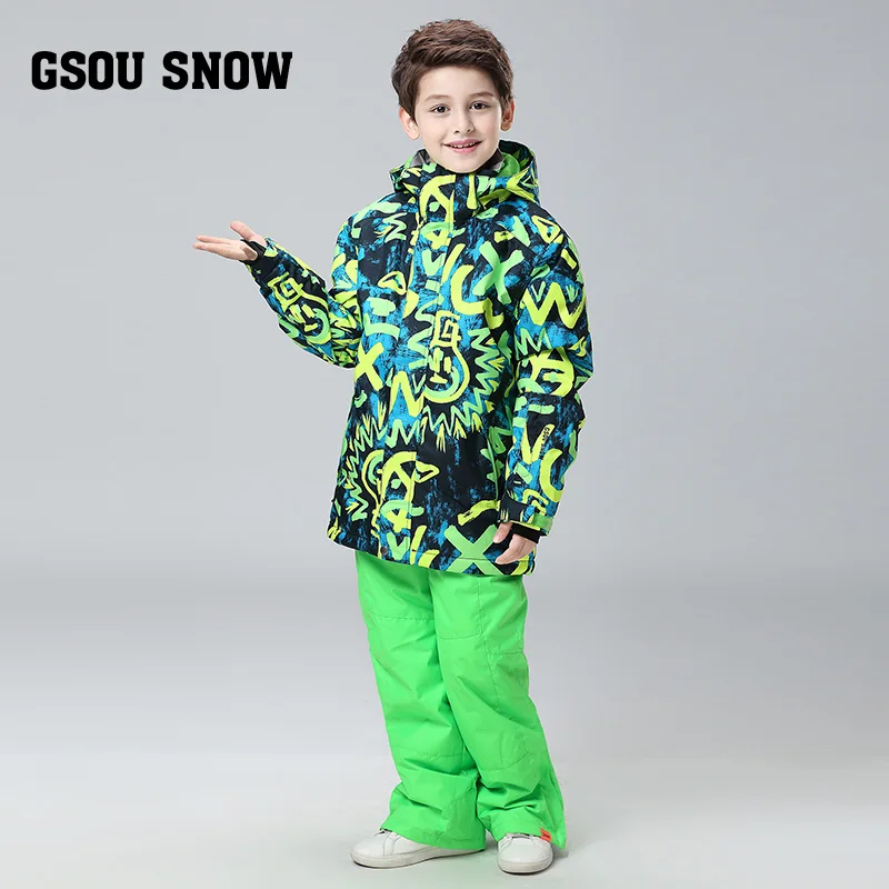 GSOU SNOW The new Winter Children Boys Ski Suit Warm Jackets+ Pants