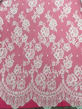

Eyelash Lace Fabric L1798-1 Flower-Shaped White chantilly Lace fabric for wedding dress