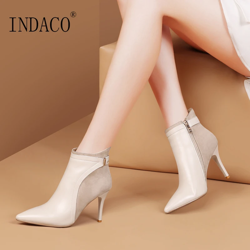 

Womens Boots Leather High Heel Boots Ankle Boots Shoes Woman 8.5cm