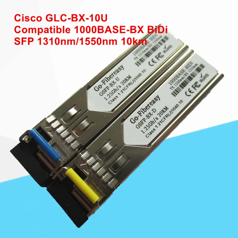 

GLC-BX-10U Compatible 1000BASE-BX SFP Transceiver Module (SMF, 1310nm-TX/1550nm-RX, 10km, LC, DDM)