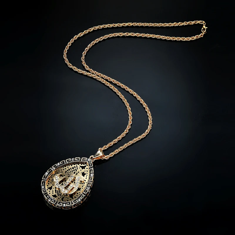 New Punk Geometric Round Waterdrop Heart Allah Necklaces Pendant For Women Men Crystal Long Necklace Arab Muslim Islam Jewelry