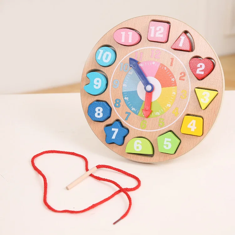 Детский интеллектуал мощность деревянный Цифровой животных носить веревка игрушка бисером игры электронные часы строительные блоки