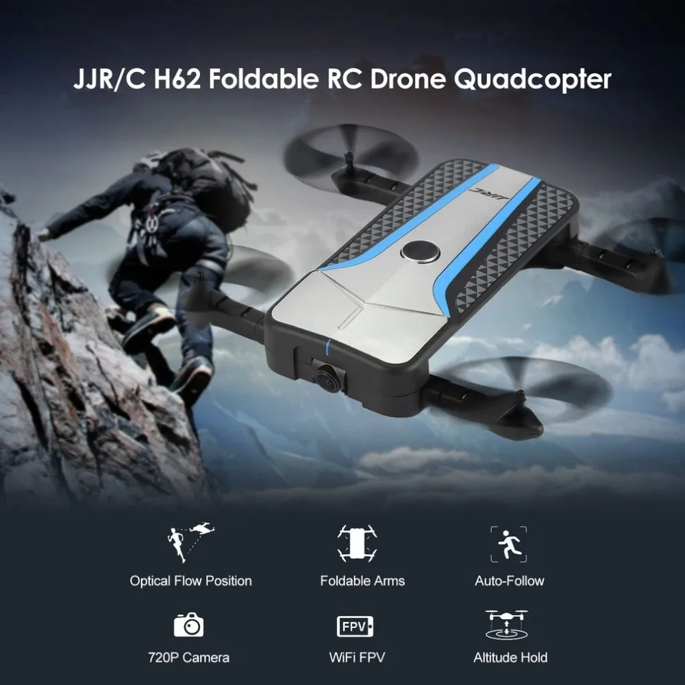 

JJR/C H62 RC Quadcopter Wifi FPV 720P Camera Auto-Follow Foldable Drone Altitude Hold Headless Mode Optical Flow Postion ht