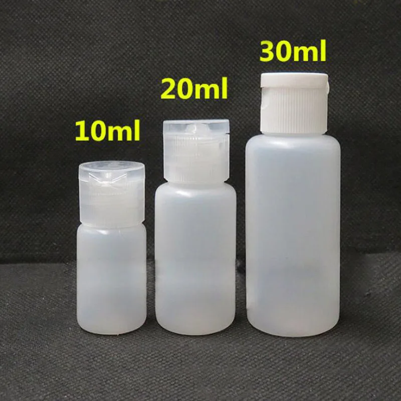 

50PCS Empty Plastic Sample PE Flip Cap Bottle Vial Liquid Makeup Containers 10/20/30ML