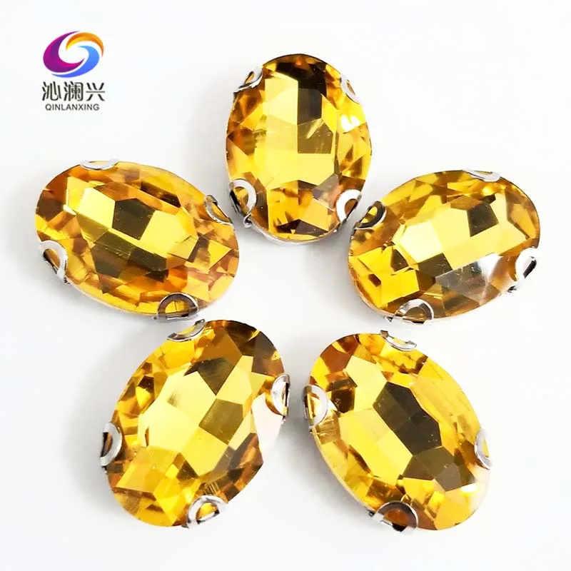 

Golden yellow oval shape Glass Crystal flatback sew on D shape Anti hook claw rhinestones,Diy/Clothing accessories SWTD19