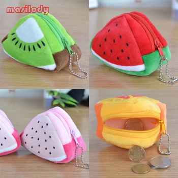 

100pcs/Lot Soft Fur 3D Fruits Change Purse Keychain Kid's Toy Key Chain Coin Purse Keychains
