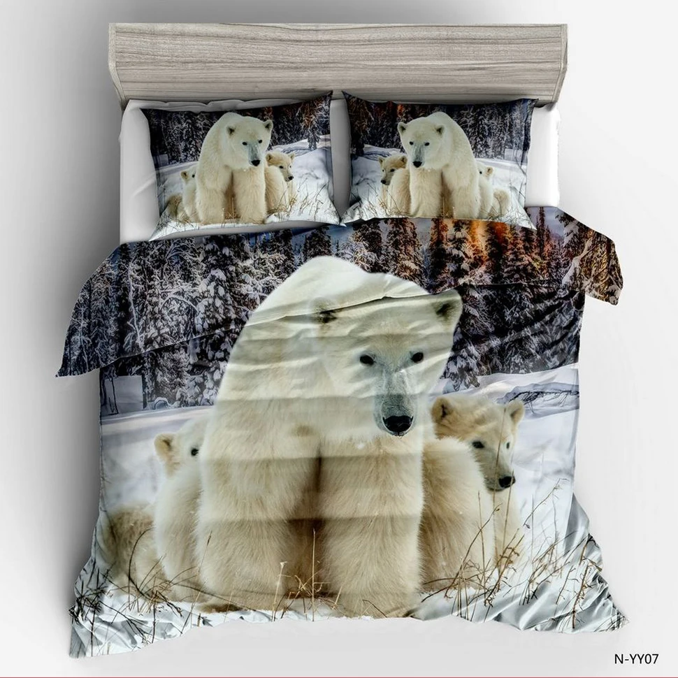 

3D Tiger Polar Bear Bedding Set Queen Size His and Hers Kids Duvet Cover Sets Full King Twin Bed Quilt Cover Set Pillow Cover