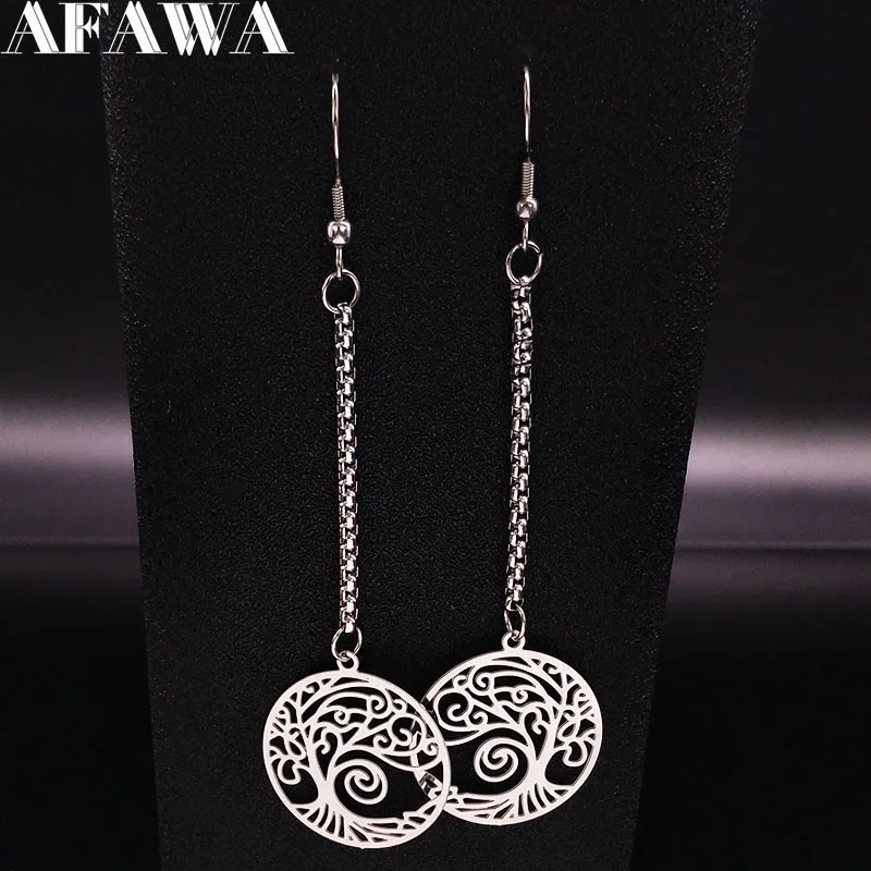 

2019 Fashion Tree of Life Stainless Steel Earrings for Women Silver Color Dangle Earrings Jewelry boucle d oreille E612705