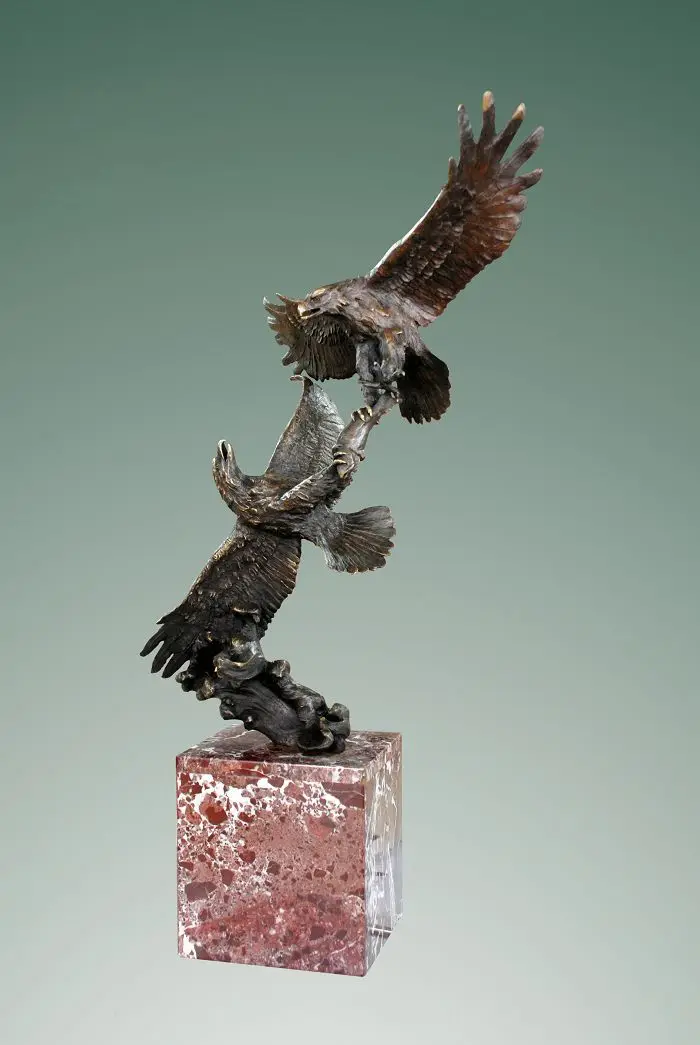 

ATLIE BRONZE Bronze Antiques HAWK Statue Pair Eagles Catching fish Home Decoration arts collection business gifts