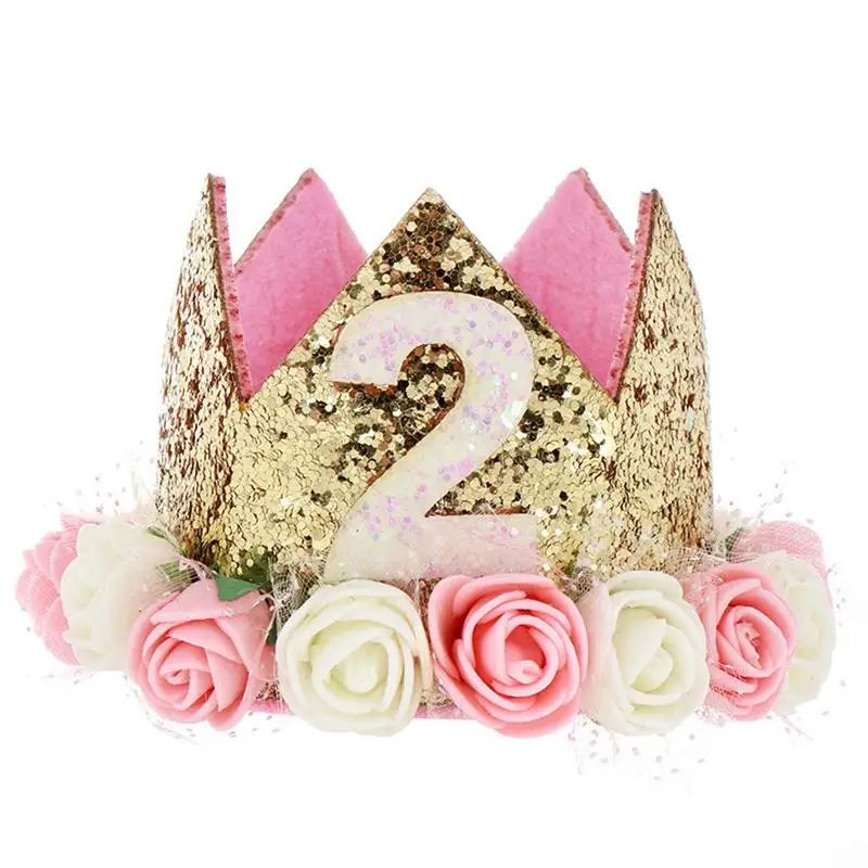 С Днем Рождения Детские вечерние Шапки декоративная крышка 1/2 один день рождения шляпа Princess Crown 1st 2nd 3rd лет количество детей принадлежности для волос - Цвет: 2
