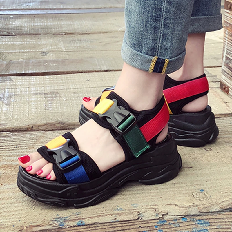 Platform Sandals Women Casual Soft Flats Sandals Ladies Outdoor Hook&Loop Women Shoes 2019 Summer Open Toes Chunky Sandals Platform Sandals Women Casual Soft Flats Sandals Ladies Outdoor Hook&Loop Women Shoes 2019 Summer Open Toes Chunky Sandals