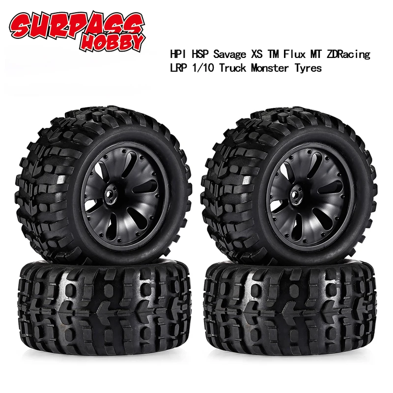 4PCS ZD Racing RC Tires /& Wheels for HPI HSP Savage XS Flux 1//10 Off Road Truck