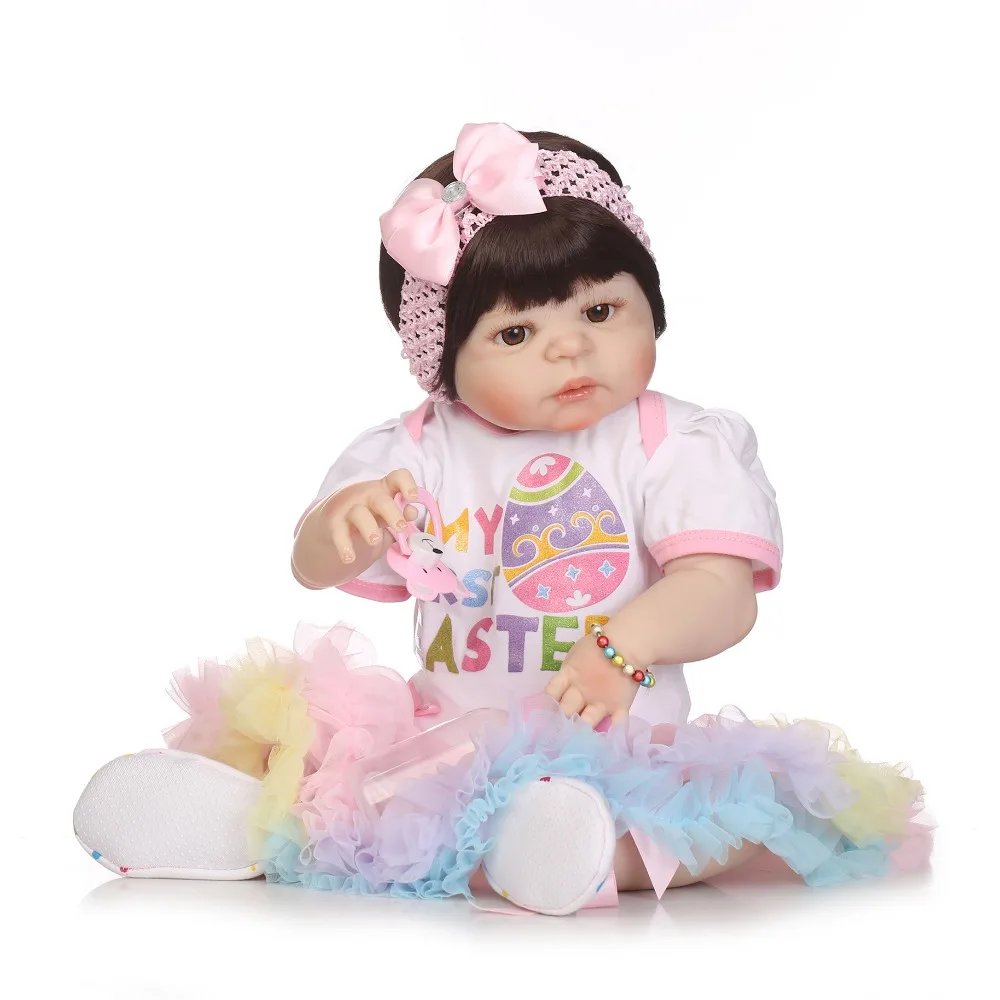 Корабль из Бразилии NPK 56 см полный силиконовый винил тело реалистичные девочка с цветной юбкой силиконовые Bonecas Bebes Reborn baby doll
