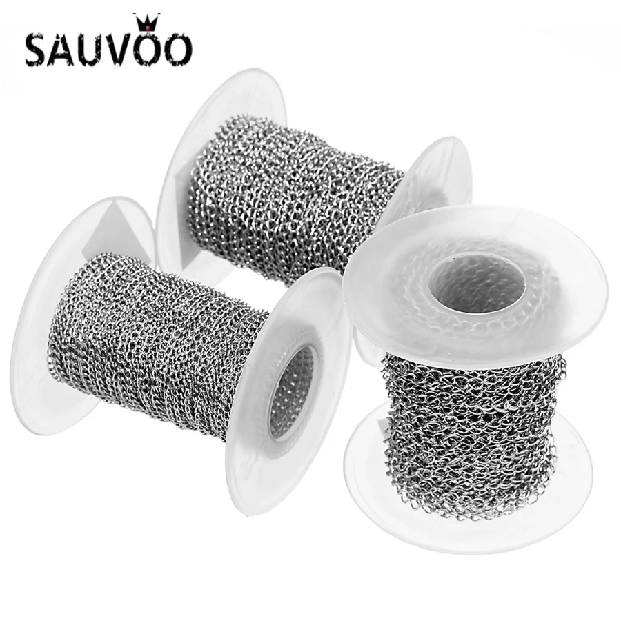 

SAUVOO 10 Yards/Roll 2/2.5/3mm Width Silver Color Stainless Steel Link Chain Bulk Metal Diy Extender Chains Diy Necklace Jewelry