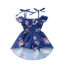 Комбинезон с цветочным принтом для маленьких девочек, стильное летнее праздничное платье