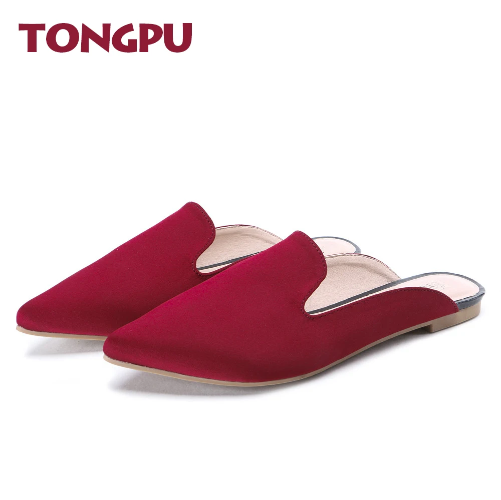 TONGPU/Женские атласные шлепанцы женские тапочки с острым носком модная