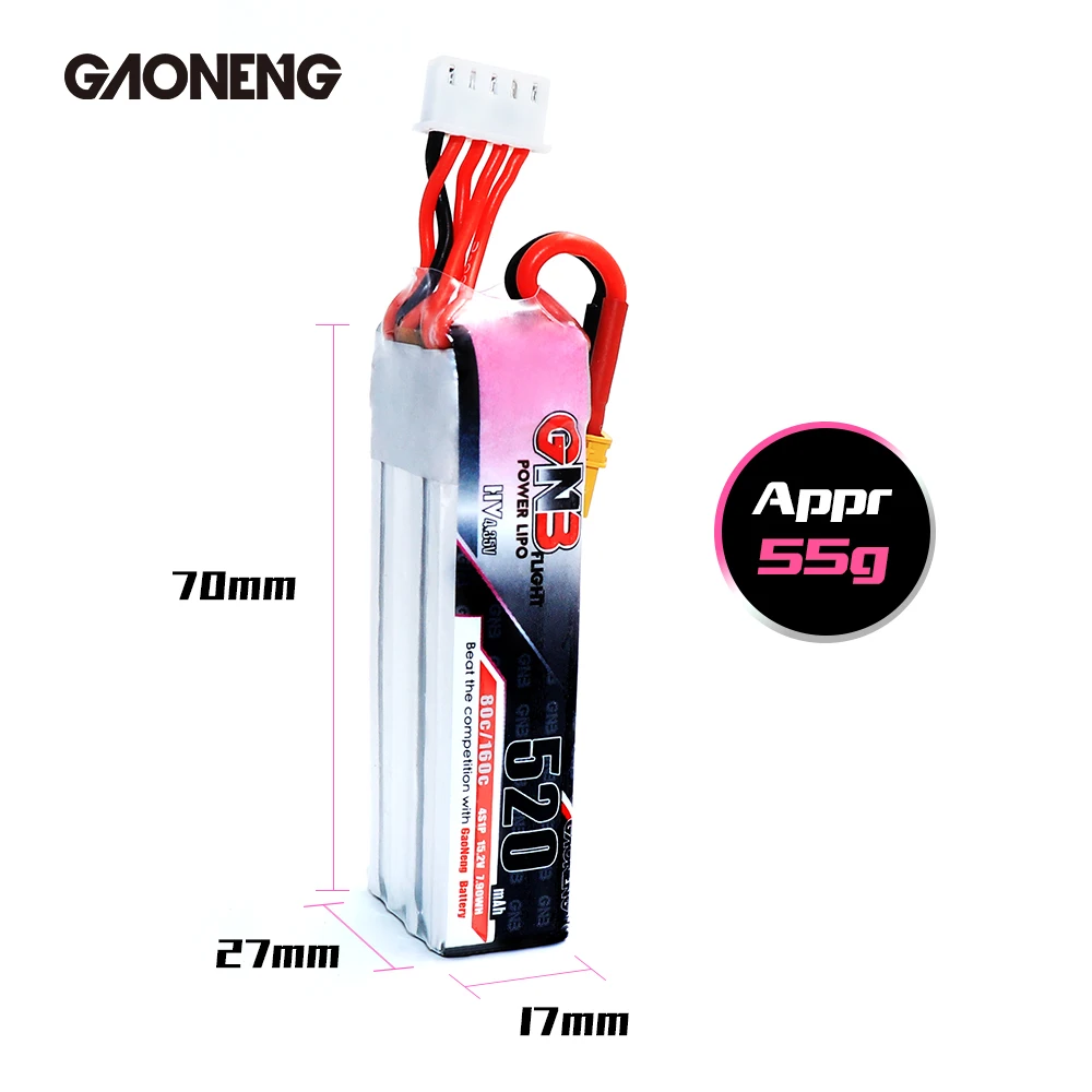 Gaoneng GNB 520mAh 4S 15,2 V 80C/160C HV Lipo батарея с разъемом XT30 для Betafpv Beta85X Whoop FPV Дрон RC Квадрокоптер запчасти