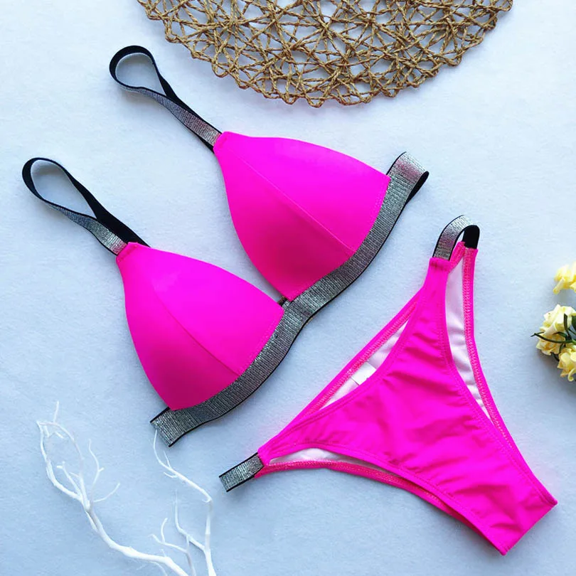 2020 New Sexy Patchwork Bandage Beach Bikini Women Glitter Sparkling Bra Cup High Cut Leopard Bather Mujer Padded Swimsuit