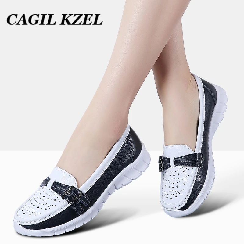 Летние кожаные женские туфли CAGILKZEL 2019 ручной работы на плоской подошве лоферы без