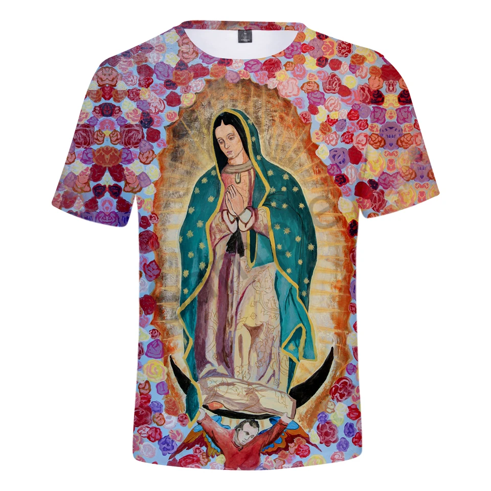 Our Lady of Guadalupe, 3D принт, летние футболки для женщин/мужчин, короткий рукав, круглый вырез, модные футболки, повседневные футболки размера плюс