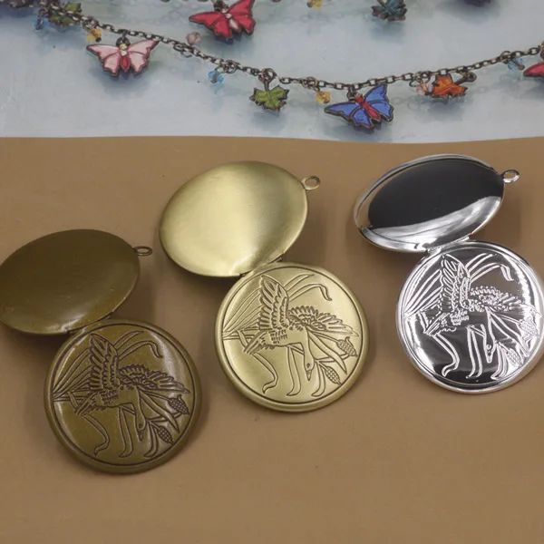 32mm 10pcs Round Photo Frame Locket Box,Brass Bronze Tone Pendant