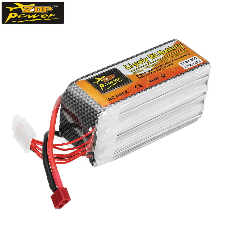 

ZOP Power 22.2V 6300mAh 35C 6S Lipo Battery T Plug for 1/10 RC Car Quad Models Toys Rechargeable Spare Parts Accs