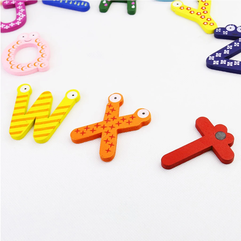 Wooden Cartoon Fridge Magnet 26 Letters Alphabet kid Baby Educational Toy