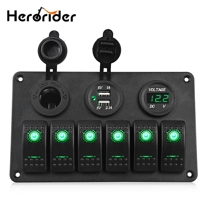 Rocker Switch Panel 2 Gang 12-24V Blue LED Rocker Switch Panel with 3.1A Dual USB Port for Car RV Marine Boat